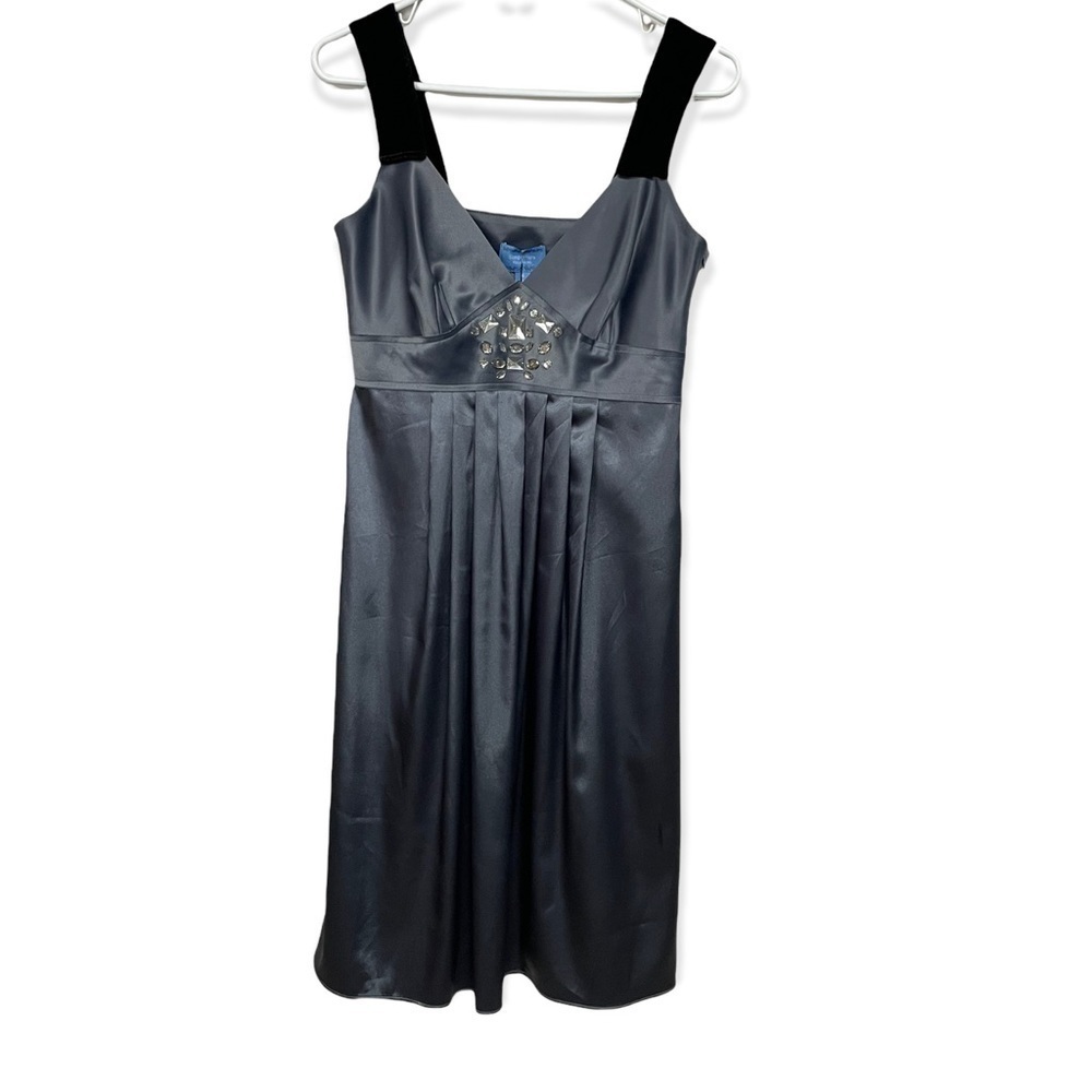 Vera Wang Graphite Satin Velvet Jeweled Tank Dress Size 6 NWT